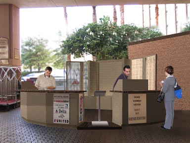 Maya rendered model of new kiosk proposal