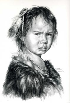 Lakota Child, Black Prismacolor Pencil Drawing